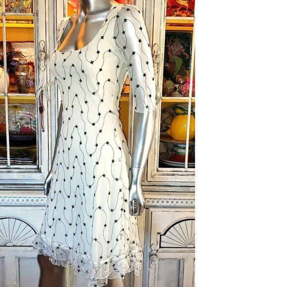 Vintage Betsey Johnson New York 90s Embroidered White Mesh Lace Slip Dress S - Picture 5 of 12